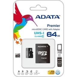 Карта памяти ADATA 64 GB microSDXC UHS-I + SD adapter Premier AUSDX64GUICL10-RA1